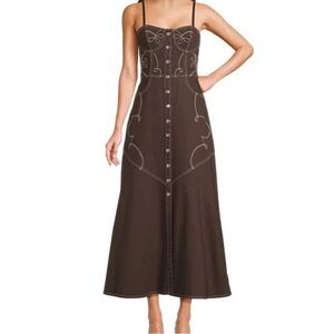 GB Button Front Denim Western Maxi Dress
